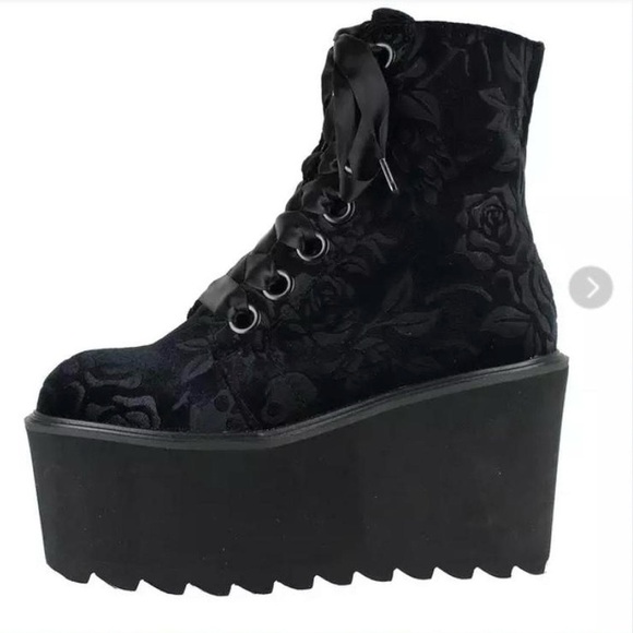 Killstar Shoes - Killstar Women's Black Velvet Platform Boots Size 9